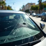 Lexus window damage from road debris in Los Angeles