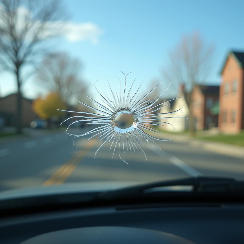 Car window with a prominent chip in Lincoln NE