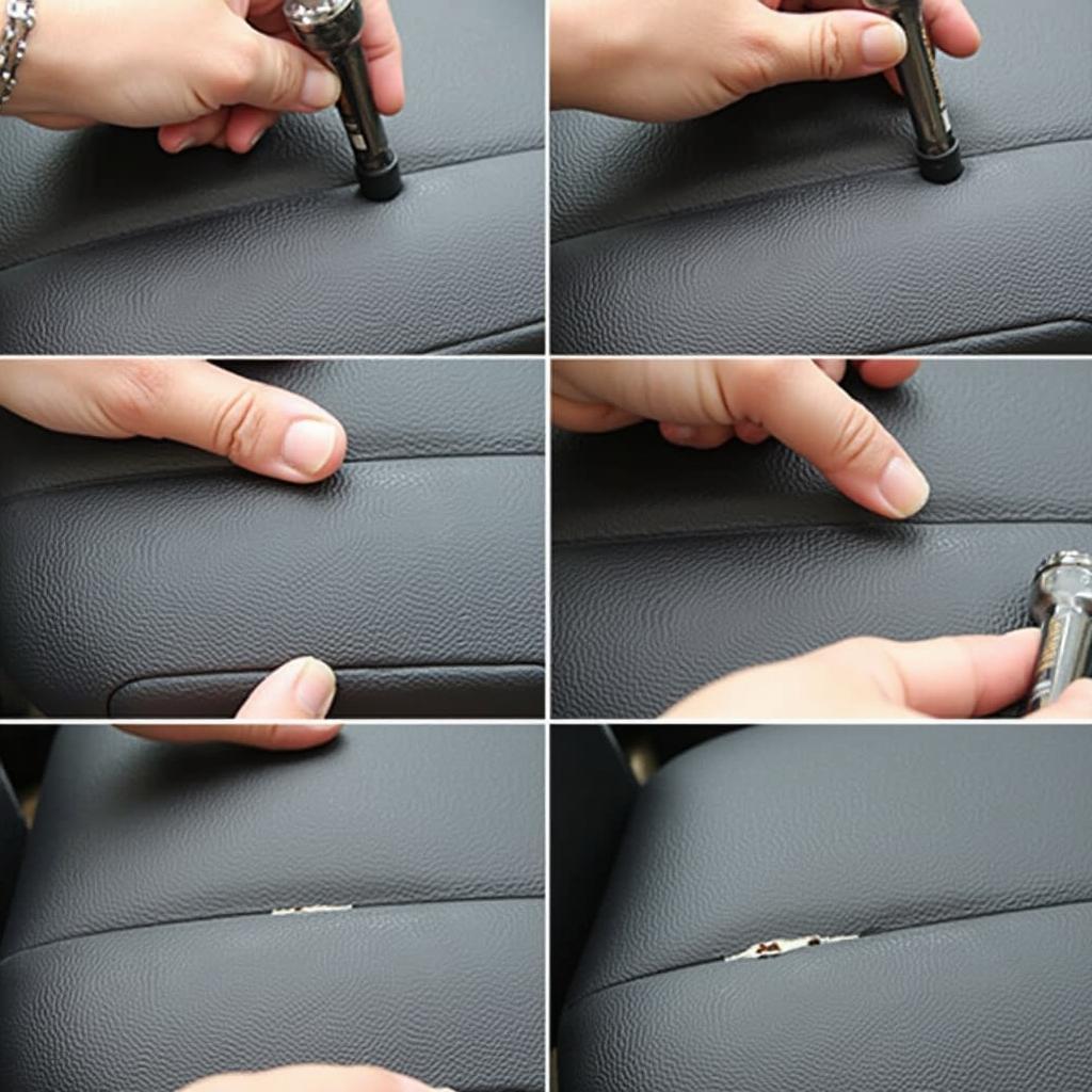 Using a liquid leather repair kit on a car seat