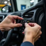 Skilled Technician Repairing Electric Car Window in Long Island Shop