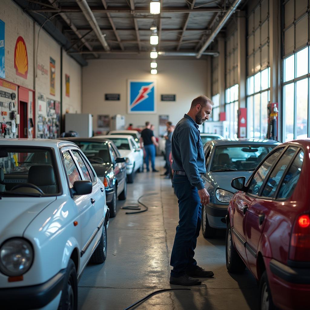 Busy car window repair shop in Louisville