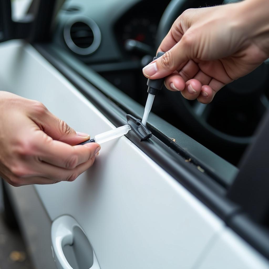 Applying Lubricant to Car Window Track