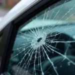 Car window with severe damage