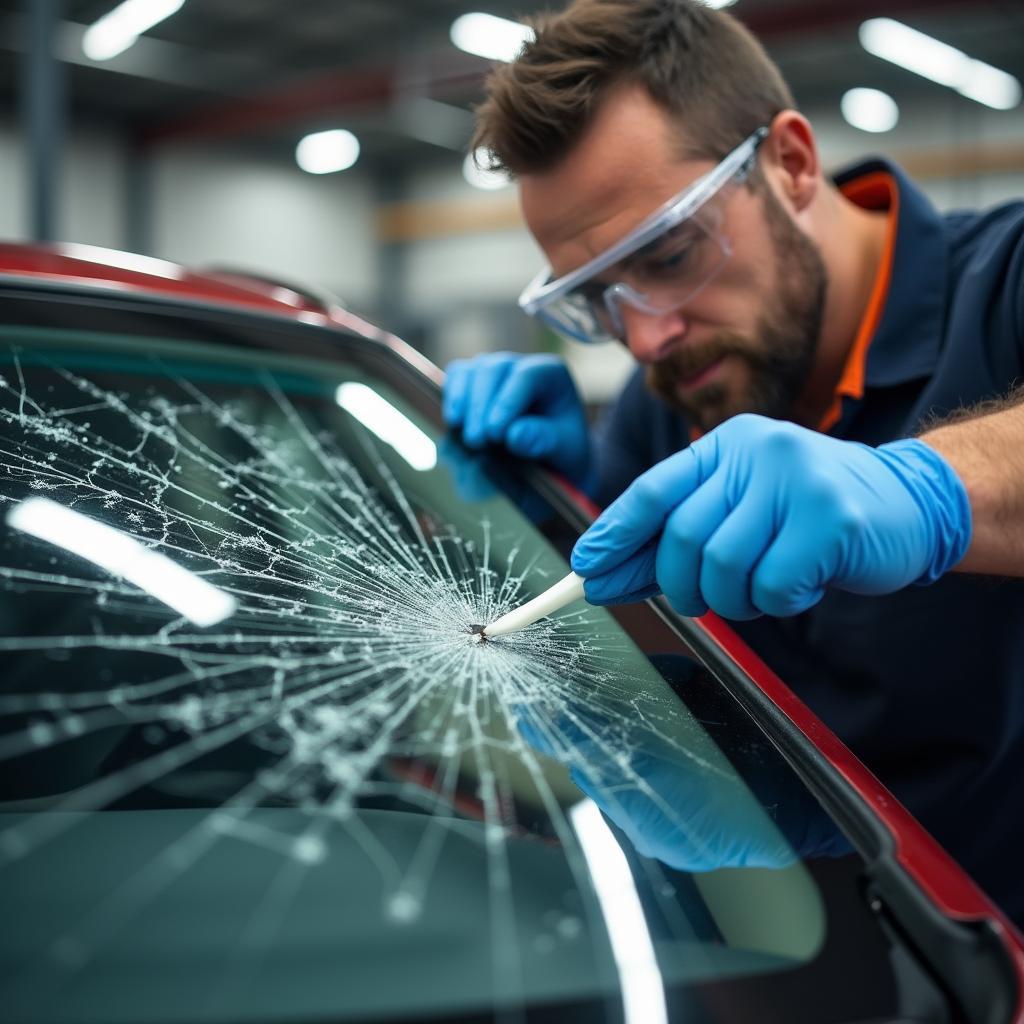 Skilled technician repairing a car window in Madison