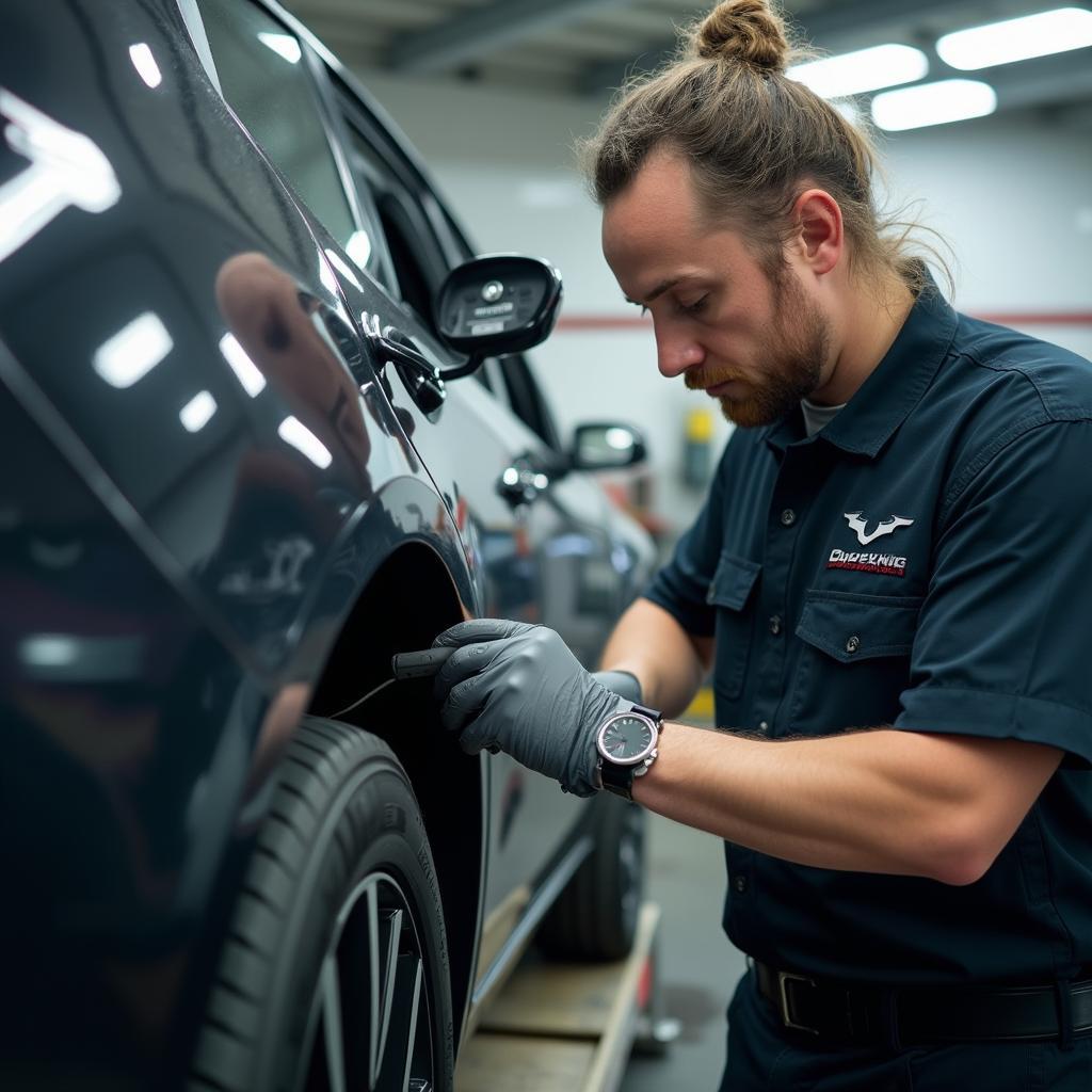 Experienced car body repair technician in Mansfield working on a vehicle