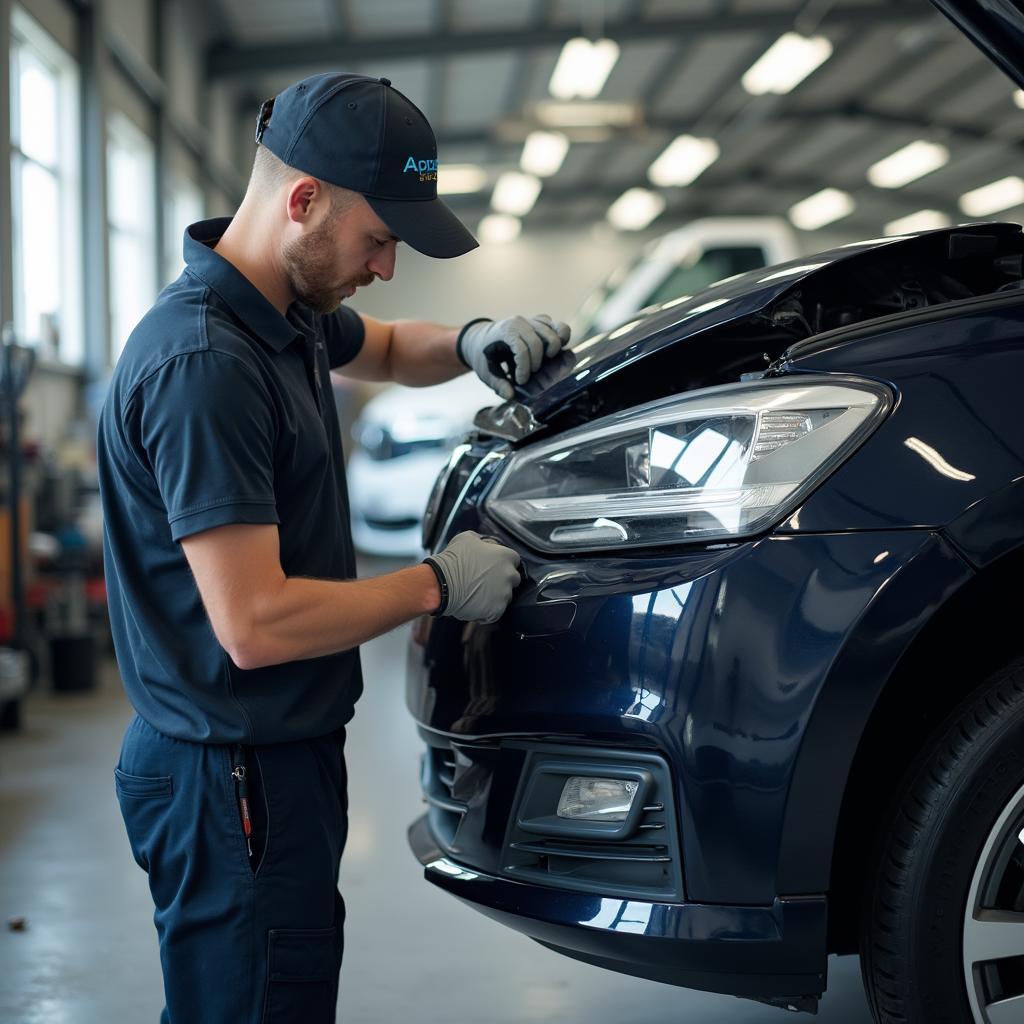 Professional car bumper repair in a Marlton auto body shop