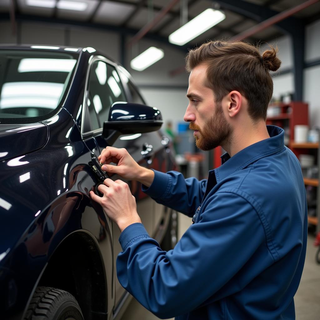 Mechanic Checking Car AC System in Bolton