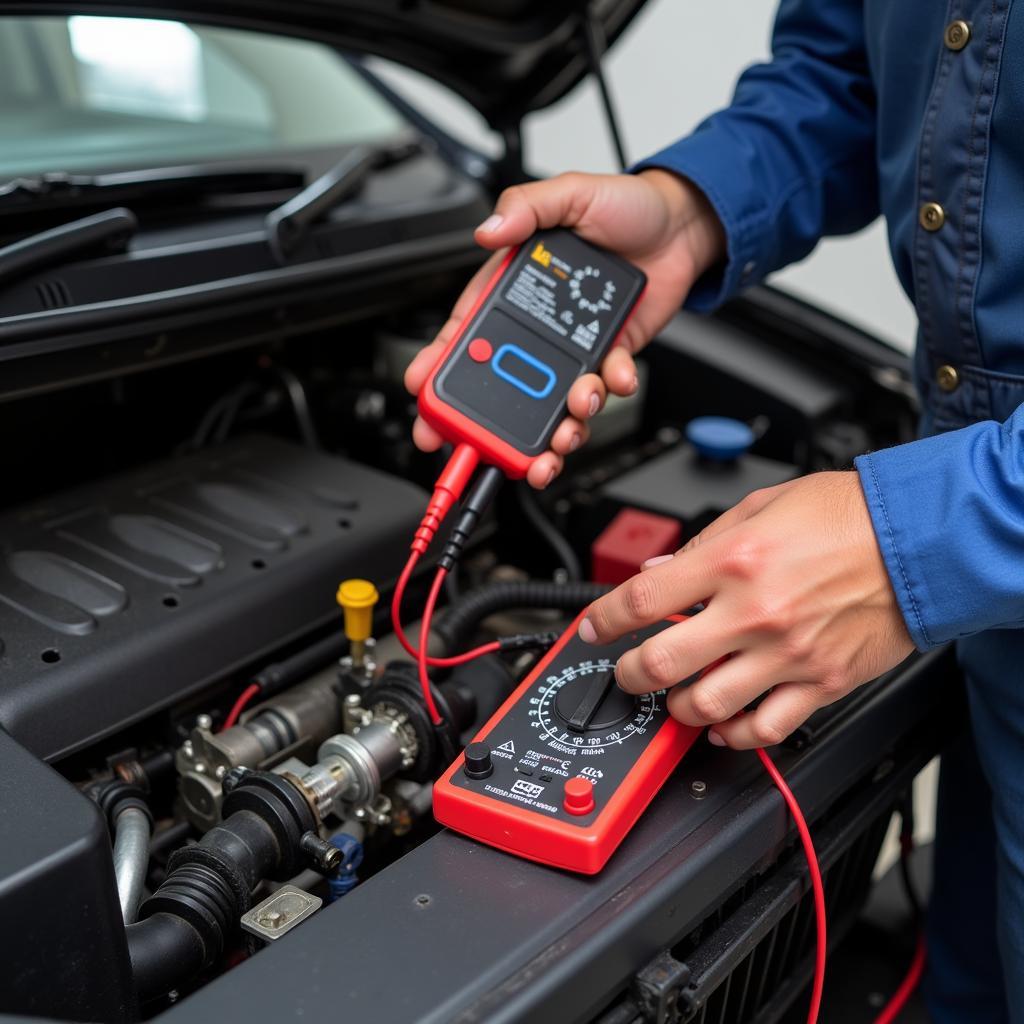 Mechanic Diagnosing Car Electrical Problem