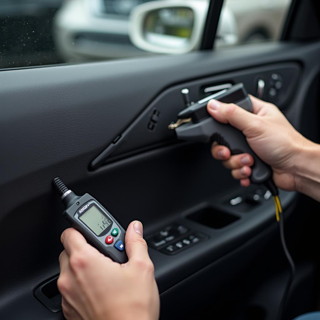 Mechanic Diagnosing Car Window Issue