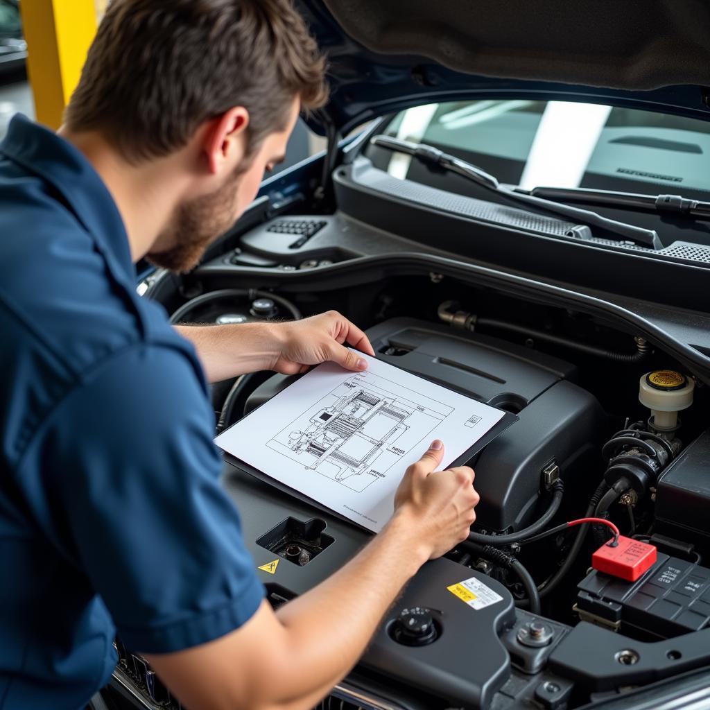 Mechanic Explaining Car Electrical Repair to Customer