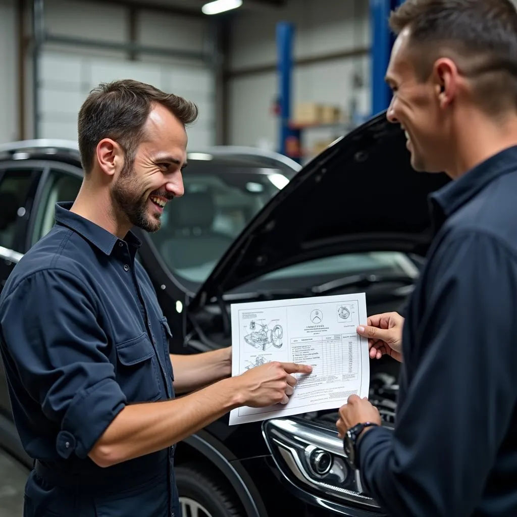 Mechanic Explaining Car Repair to Customer