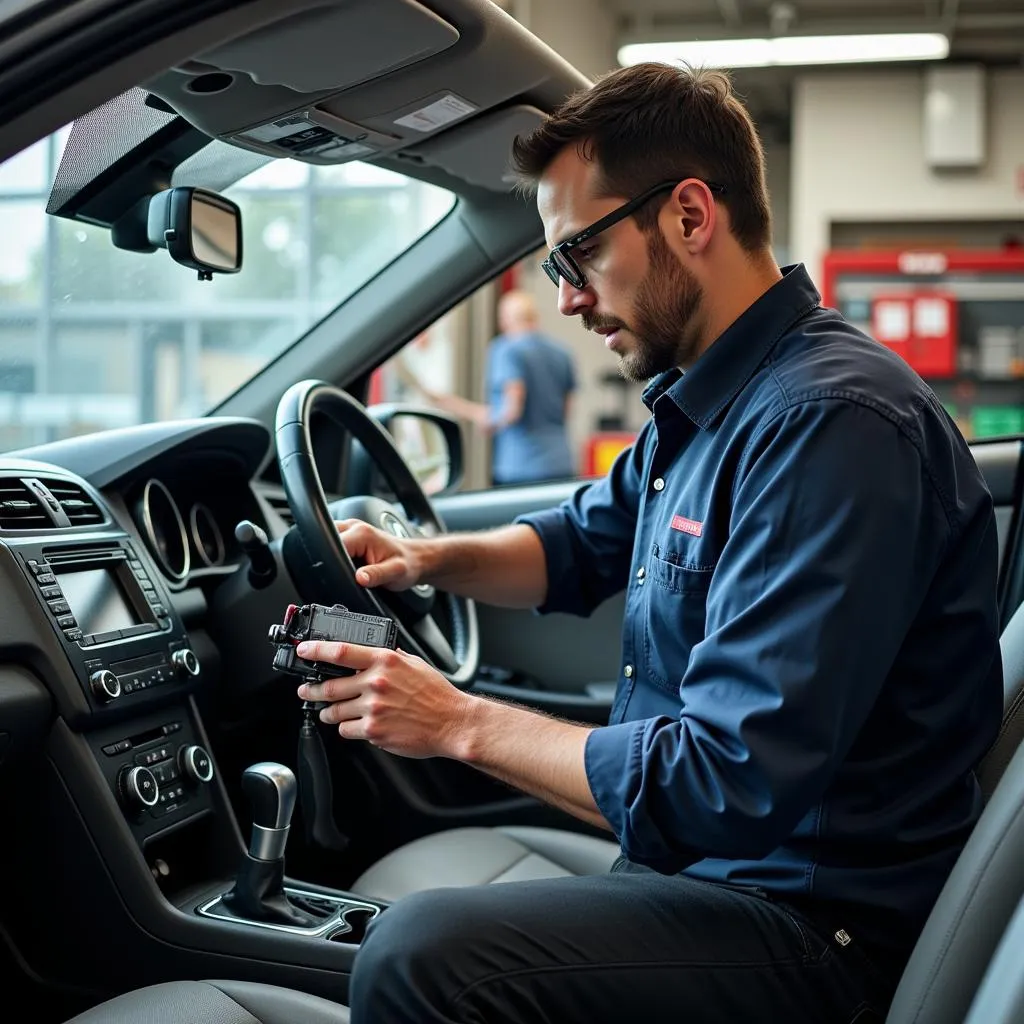 Mechanic Inspecting Airbag System