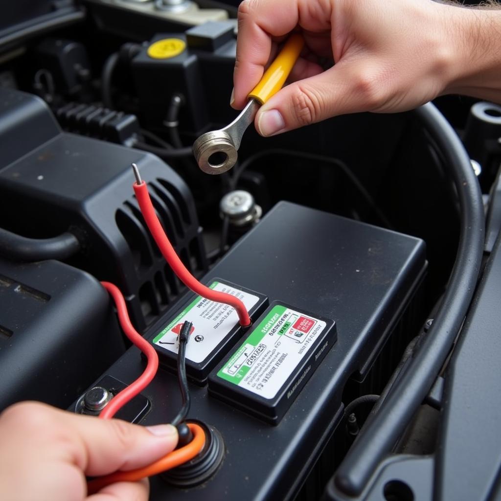 Mechanic Inspecting Car Battery and Wiring for Preventive Maintenance