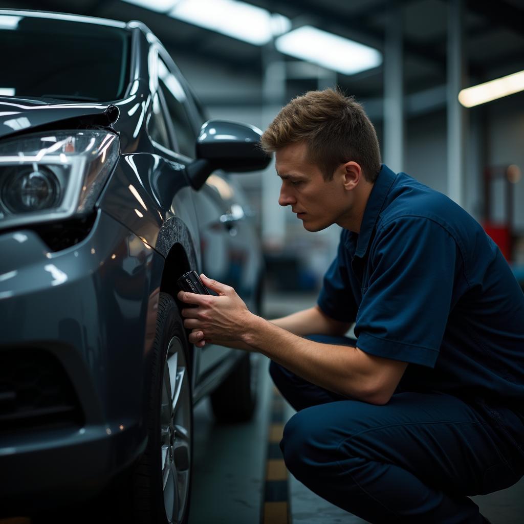 Mechanic Inspecting Car Damage