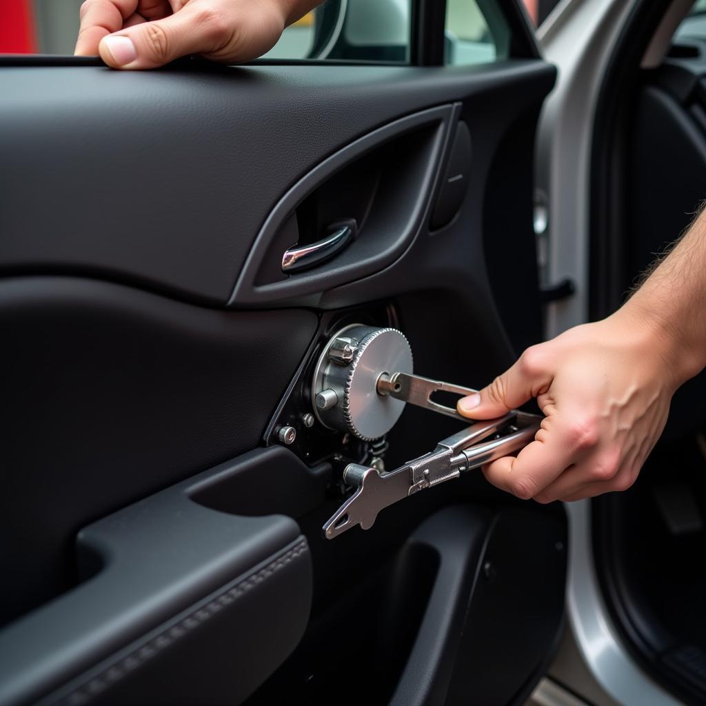 Mechanic Inspecting Car Door