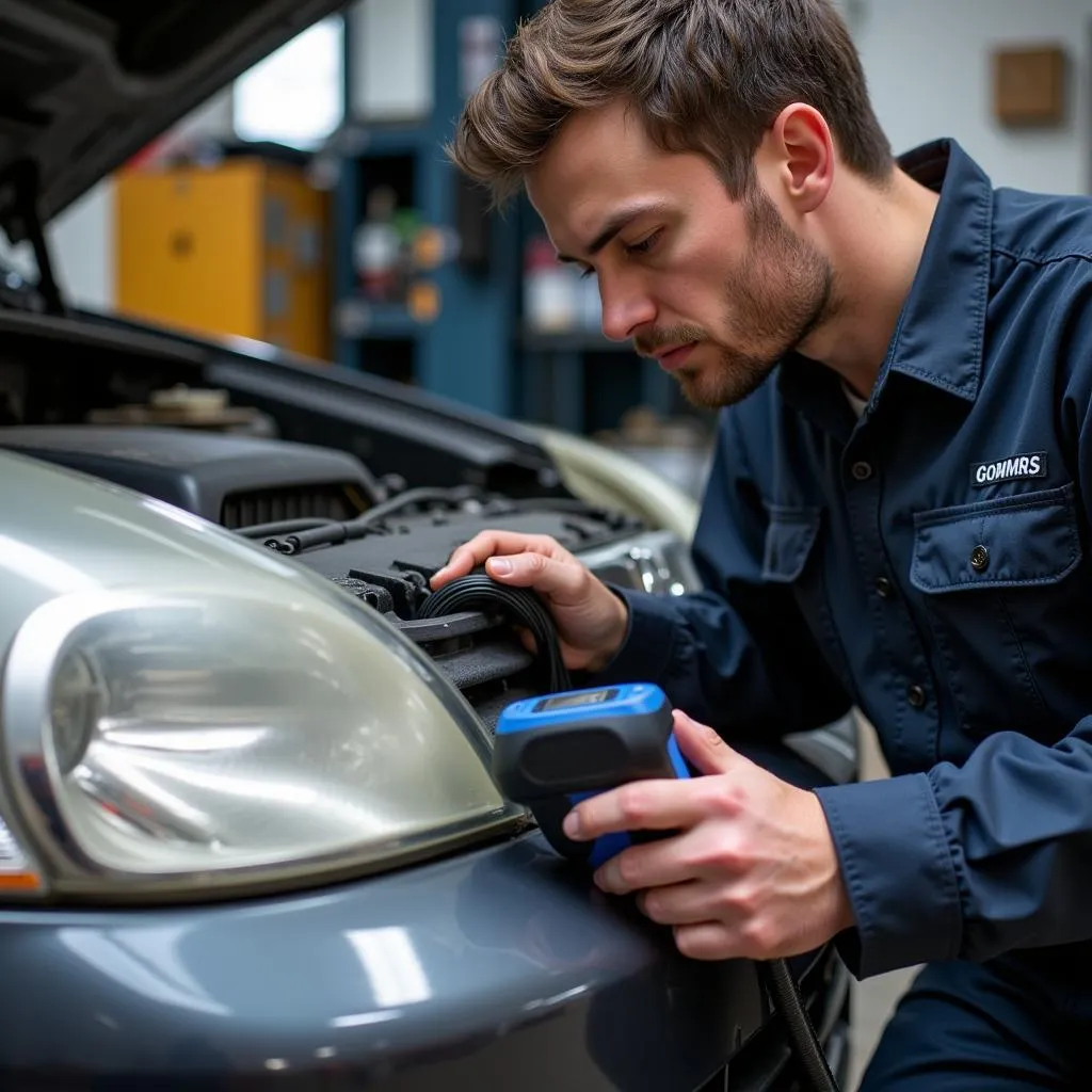 Mechanic Inspecting Car Headlight Half Moon Bay