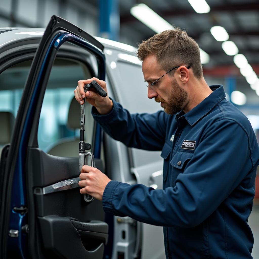 Mechanic Inspecting Car Window