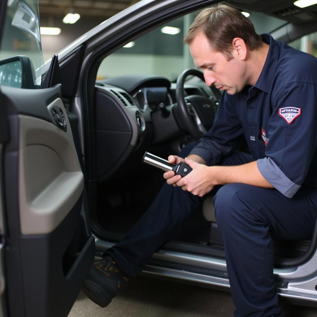 Mechanic Inspecting Car Window