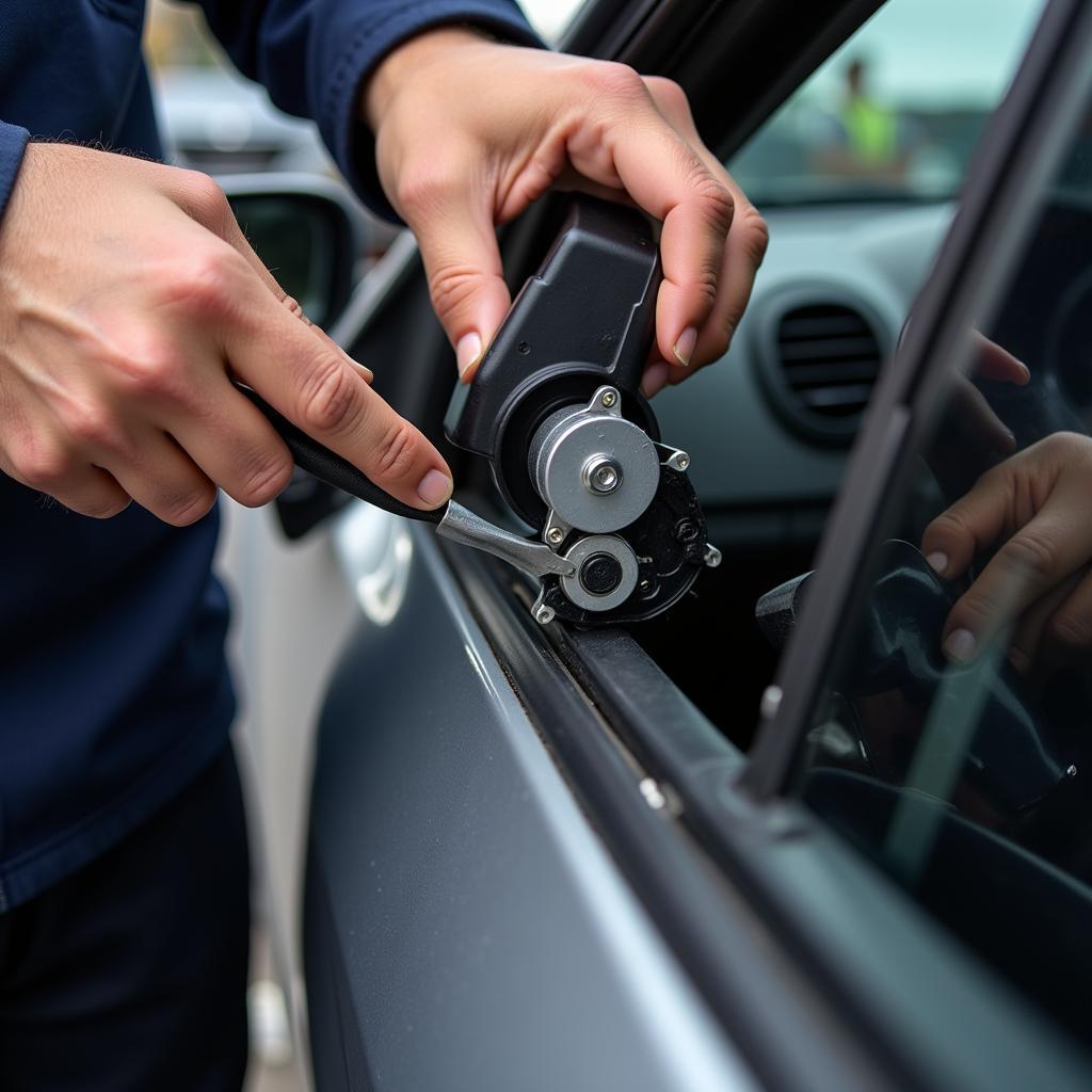 Mechanic Inspecting Car Window