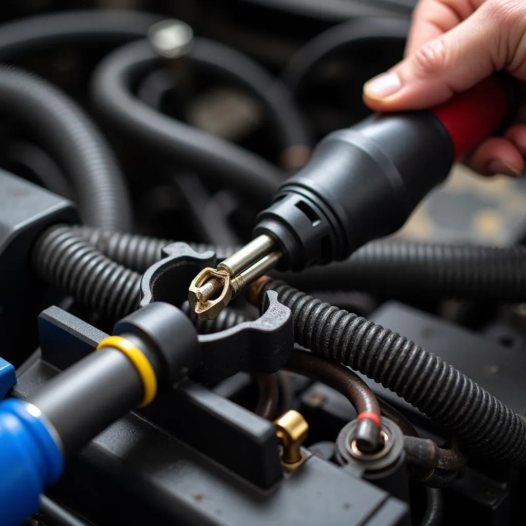 Mechanic Inspecting Car Wiring