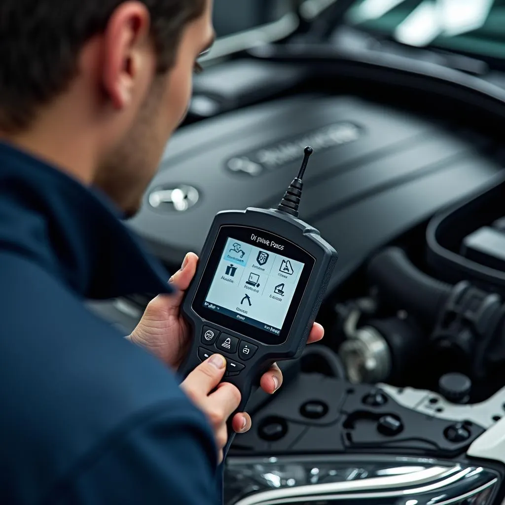 Experienced Mechanic Inspecting Mercedes Engine