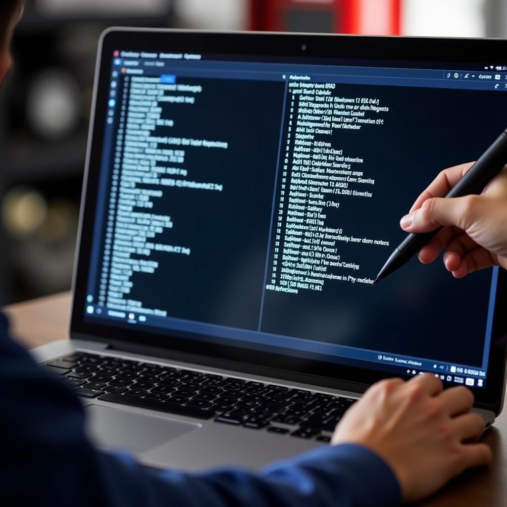 Mechanic reviewing diagnostic codes on a laptop screen