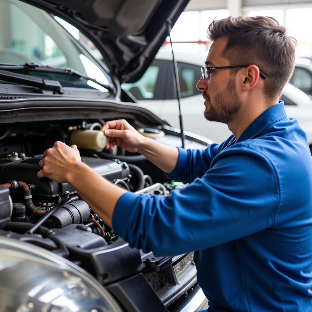 Mechanic Performing Car AC Maintenance