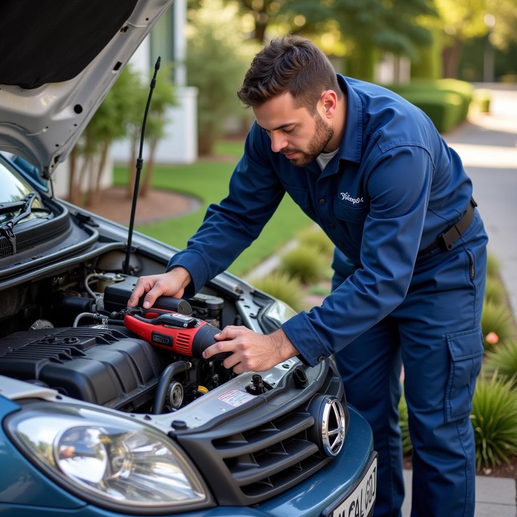 Mechanic Performing Mobile Car AC Repair