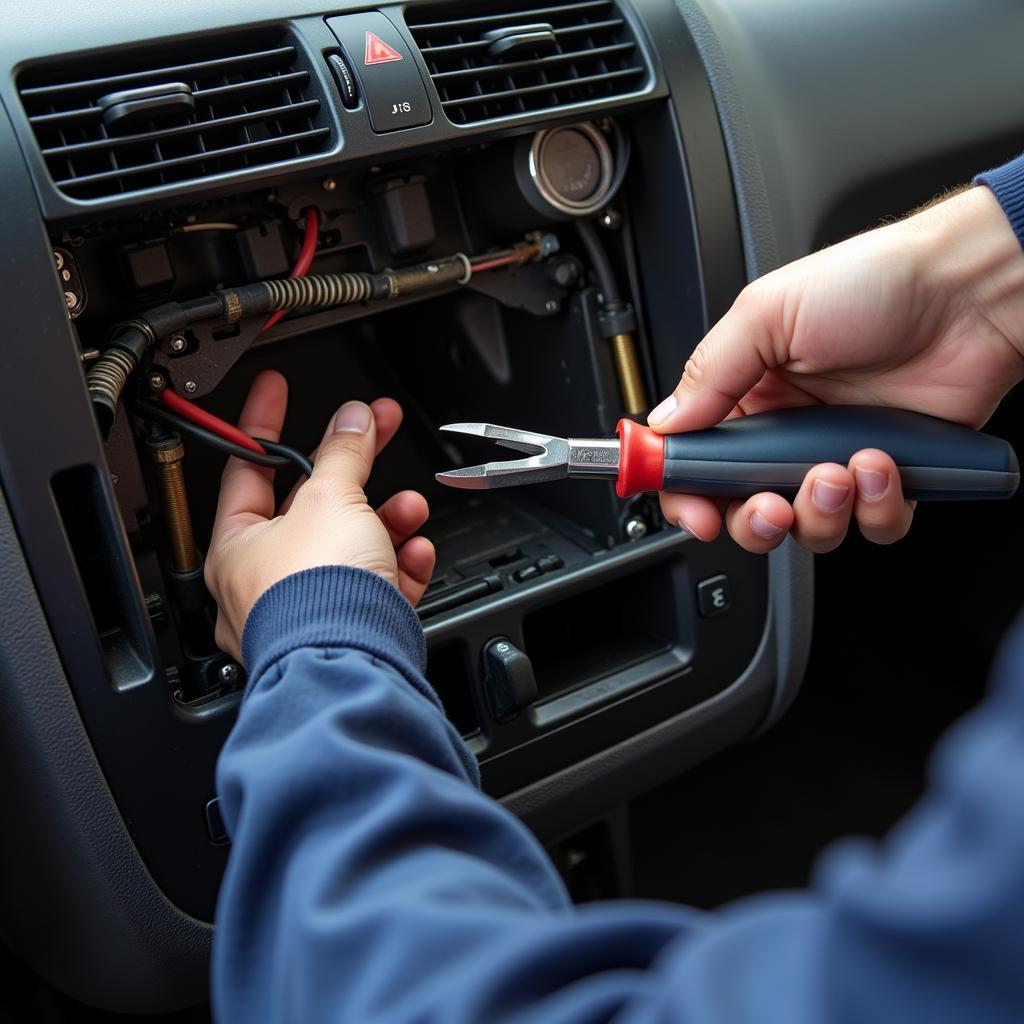 Mechanic Repairing Car AC System