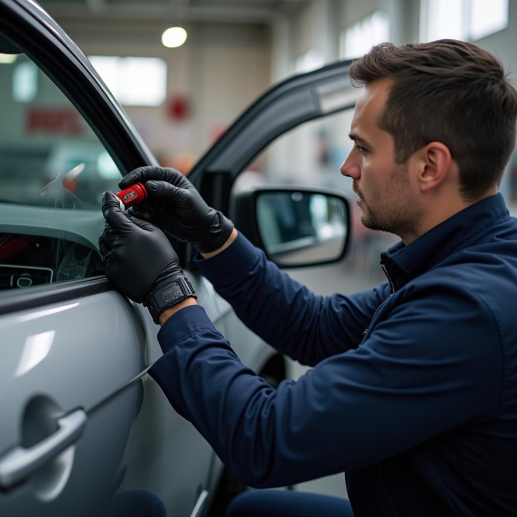 Mechanic Repairing Car Door Electric Window