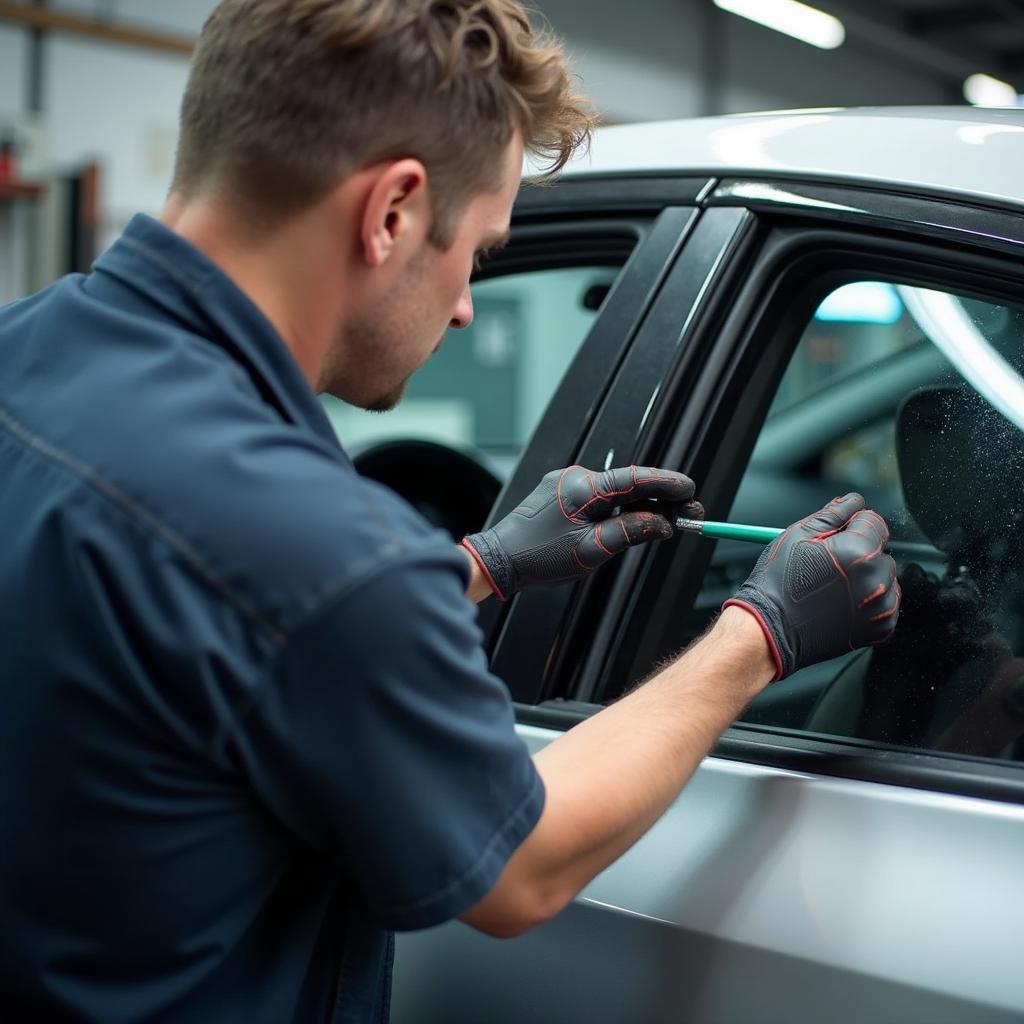 Car Window Repair in Progress