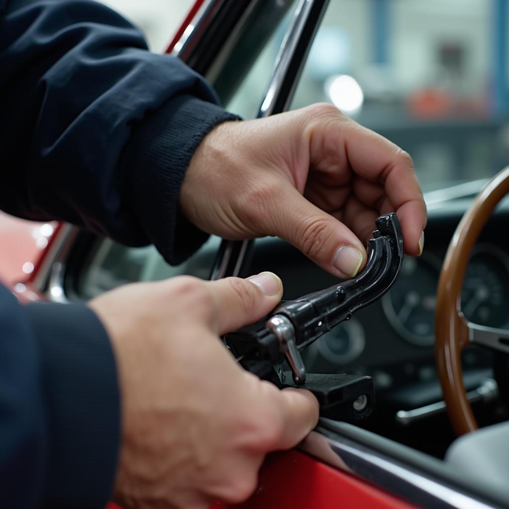 Mechanic Repairing Classic Car Window