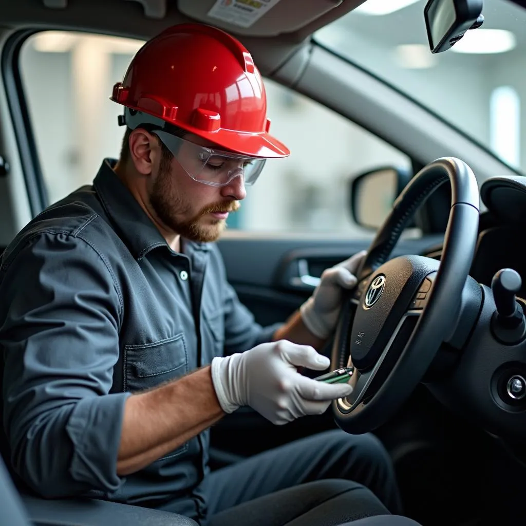 Mechanic Replacing Takata Airbag