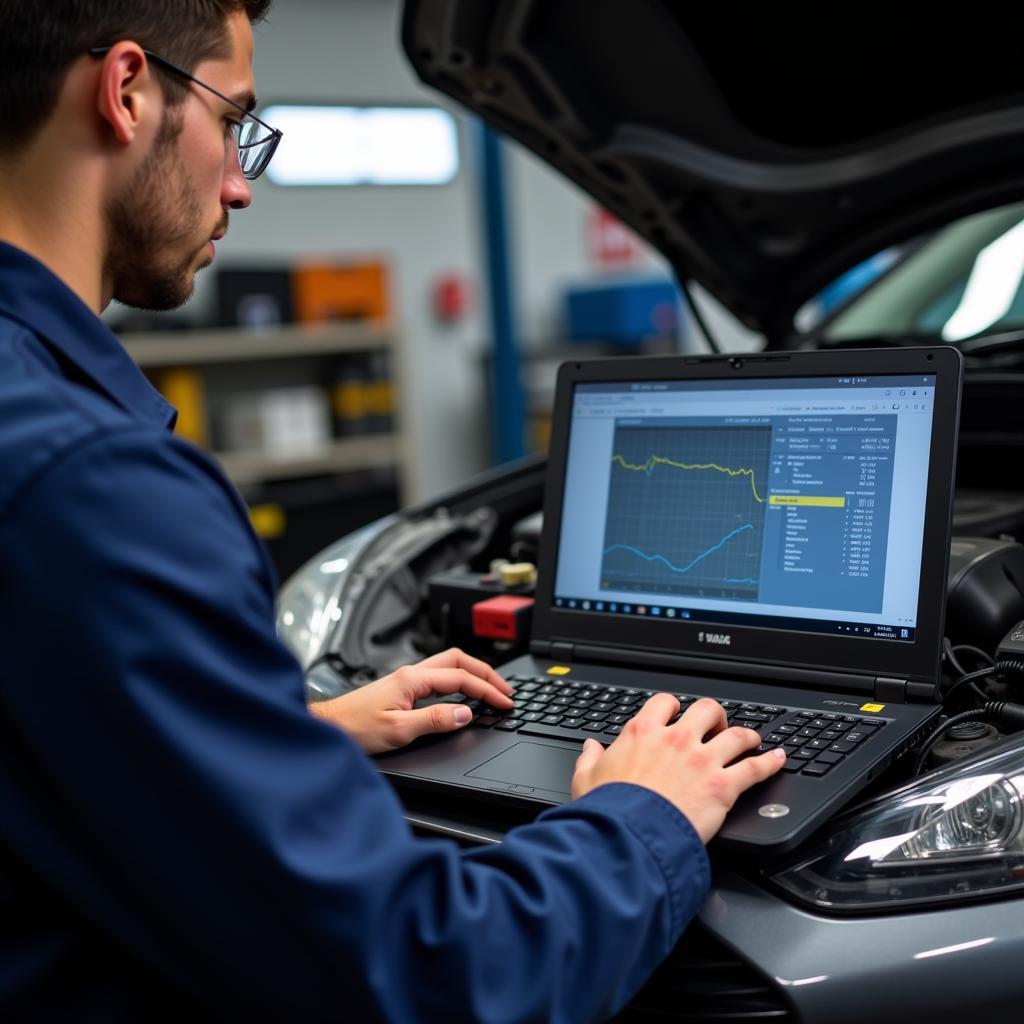 Mechanic Using Car Diagnostic Software