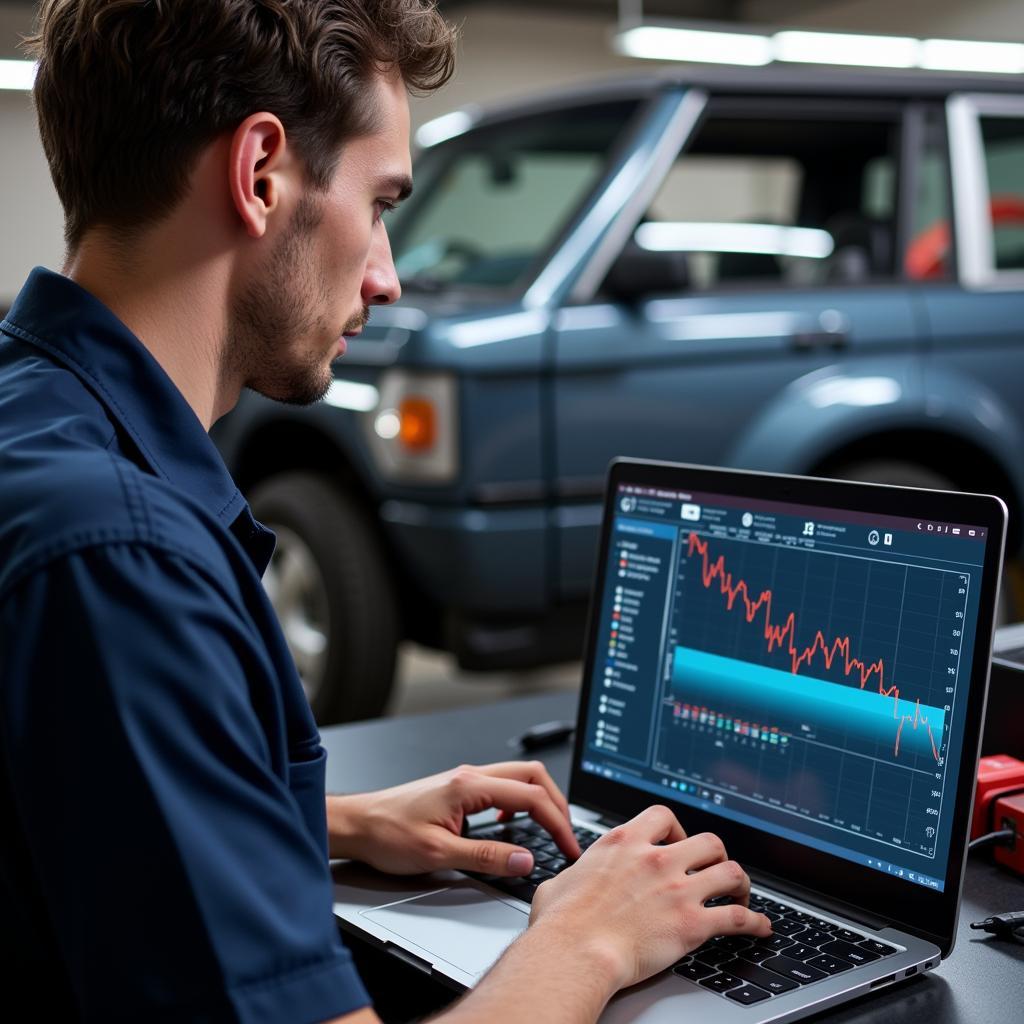 Mechanic Using Diagnostic Software on a Laptop