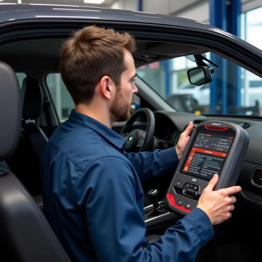 Mechanic Using Diagnostic Tool in Simulator