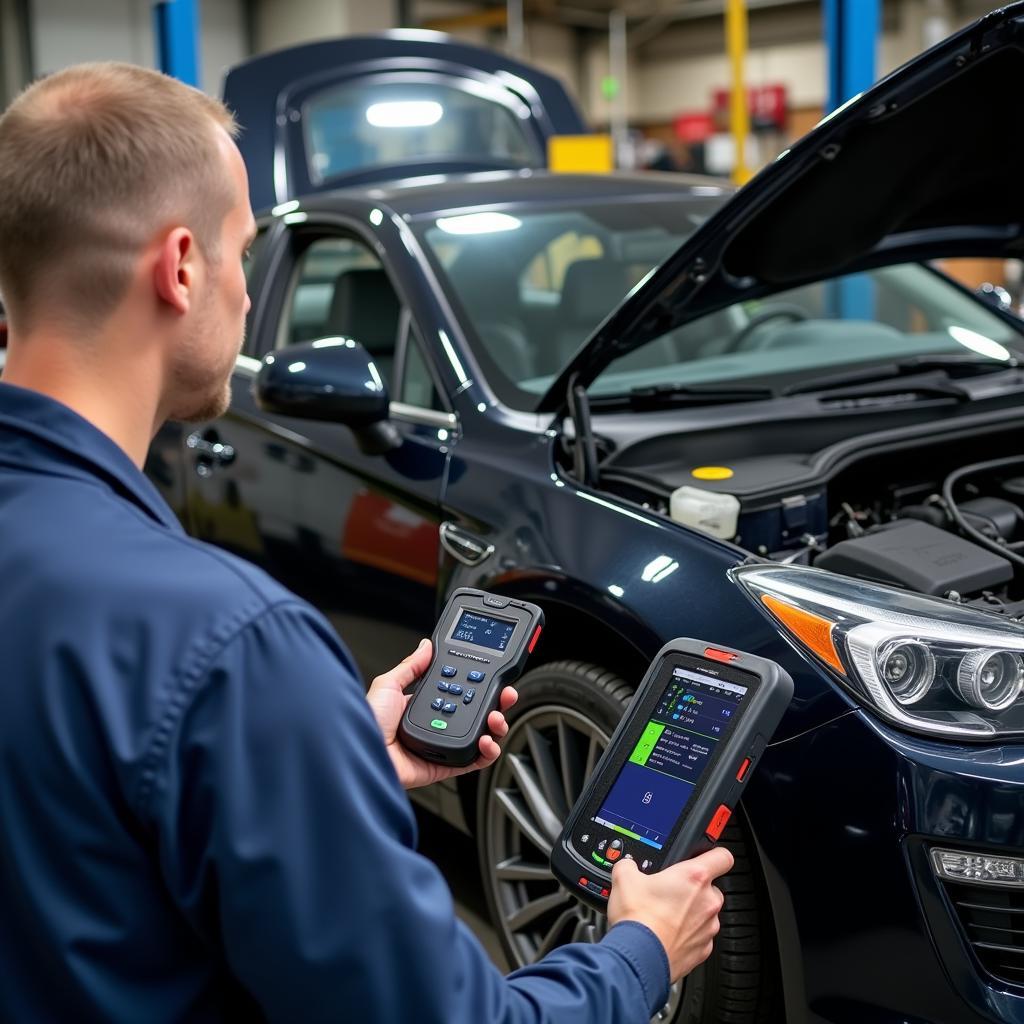 Mechanic Using a Professional Diagnostic Tool