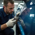 Skilled technician performing car body repair in Medway