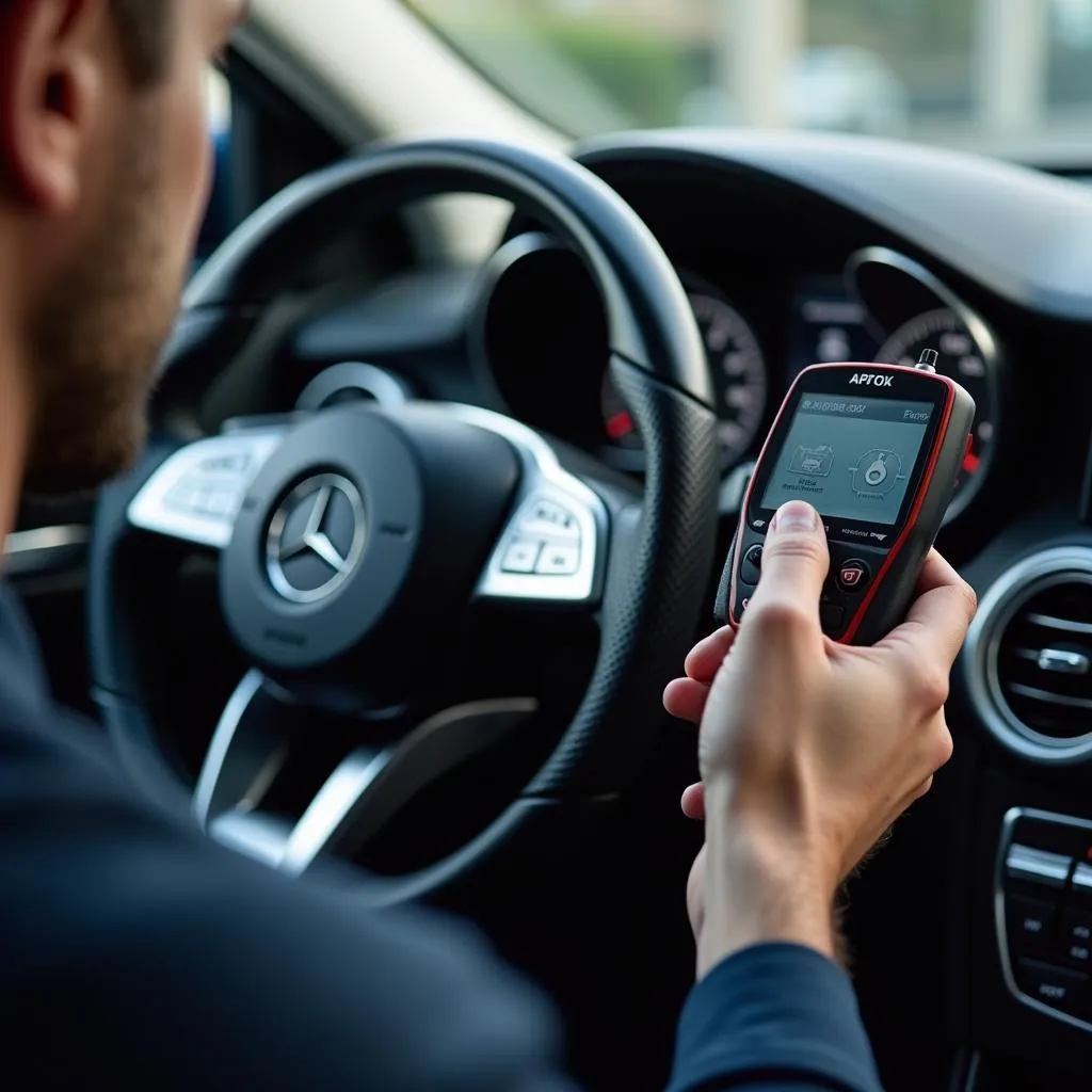 Mercedes-Benz car undergoing a diagnostic check in Downey, CA