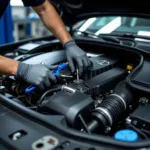 Mercedes Benz Certified Technician Working on Engine