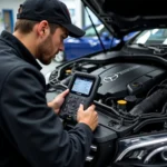 Mercedes Mechanic Inspecting Engine