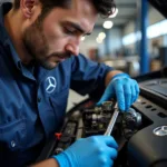 Mercedes-Benz Repair Specialist Working on Engine