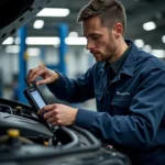 Mercedes-Benz Specialist Mechanic Inspecting Engine