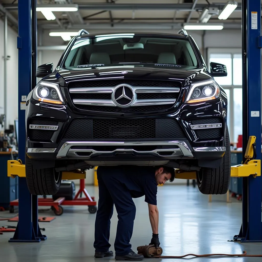 Mercedes Car Receiving an Oil Change