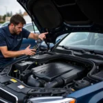 Mercedes Mechanic Inspecting Engine in Manhattan Beach