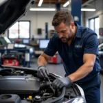 Mercedes Mechanic Inspecting a Car in Scottsdale Auto Shop