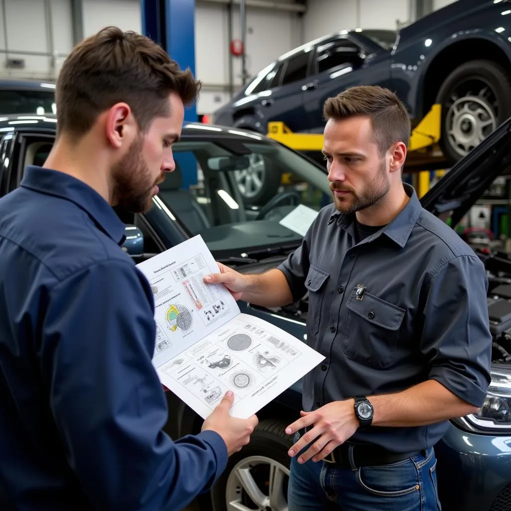 Experienced Mercedes technician in Denver explaining car repairs to a customer