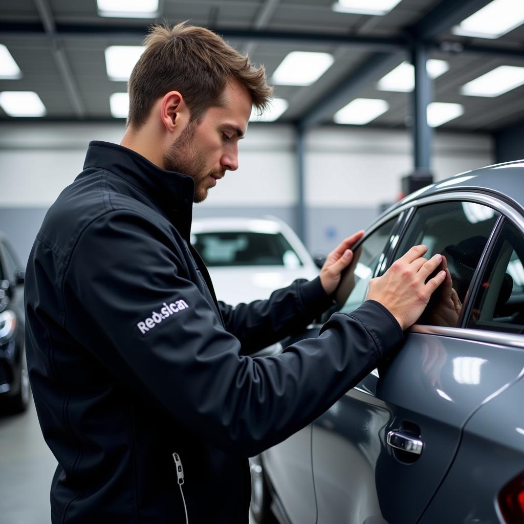 Certified technician working on a leased Mercedes in Widnes garage