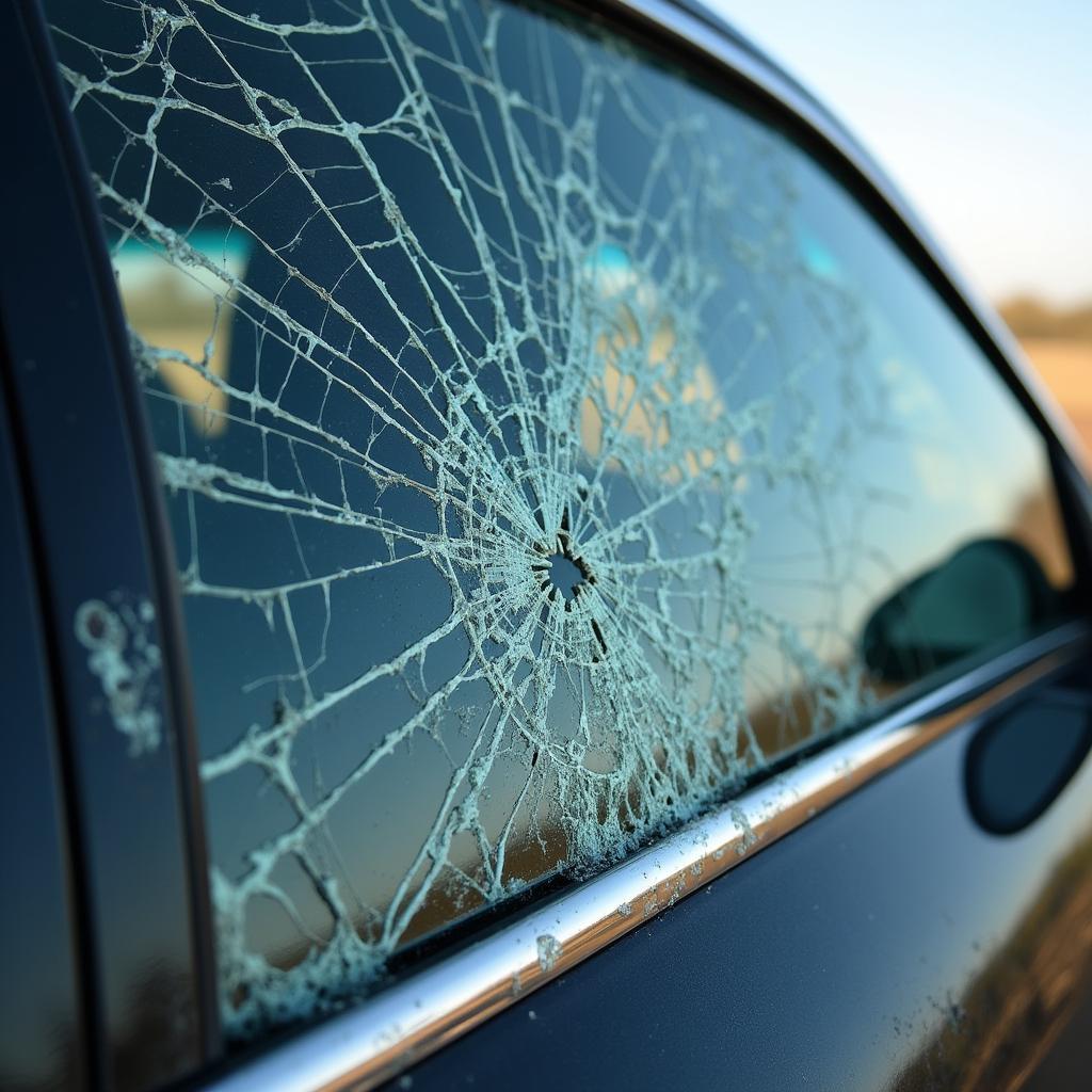 Car window with significant impact damage in Midland TX