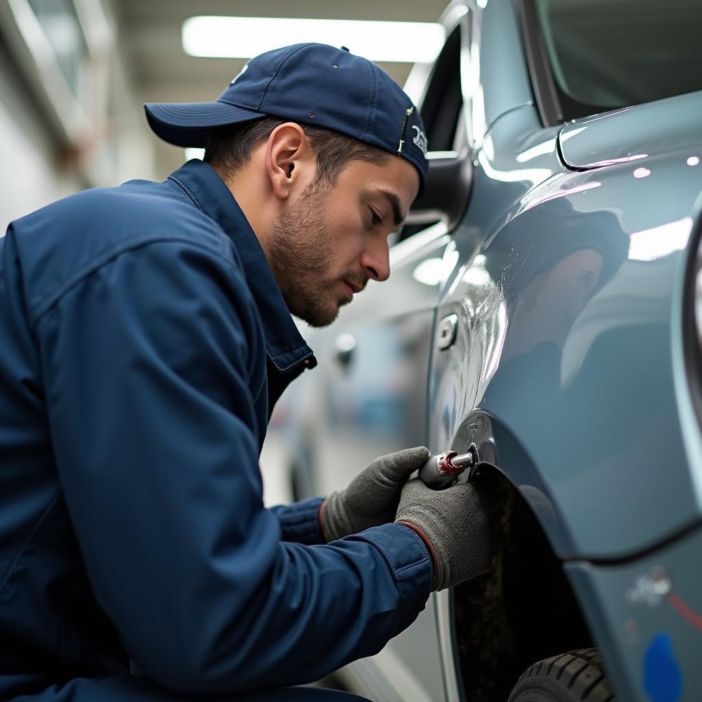 Mobile Car Body Repair Technician on the Job